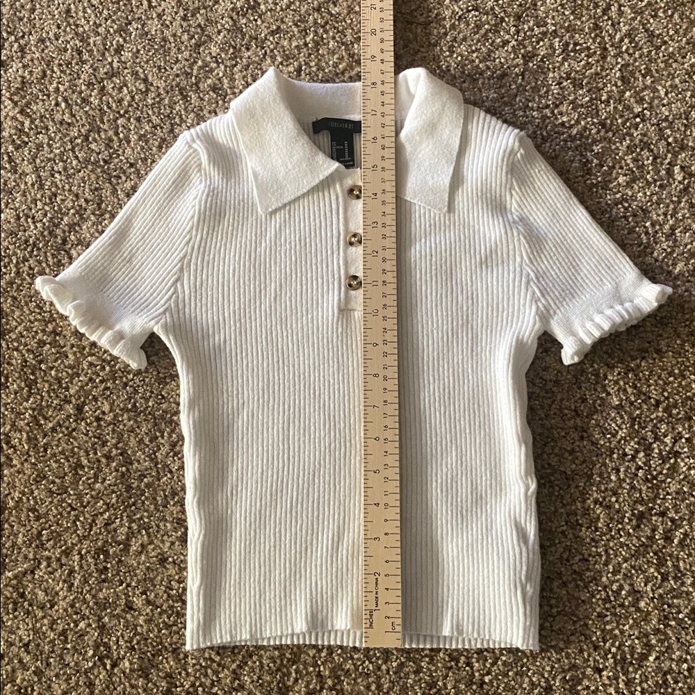 Junior’s White Ribbed Polo Shirt - Picture 2 of 8
